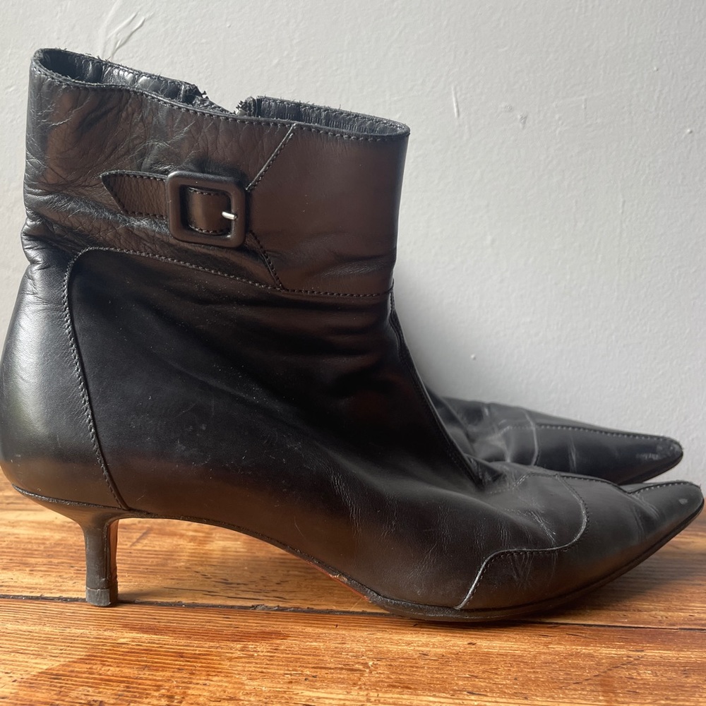 Christian Louboutin Black Leather Kitten Heel Boots